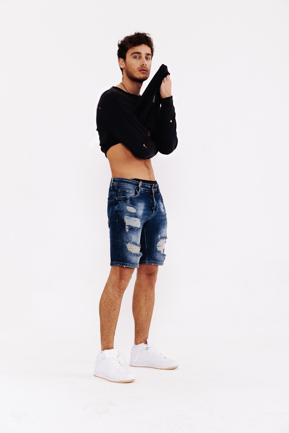 THIMOON-Men's Denim Shorts - Ripped Design 3