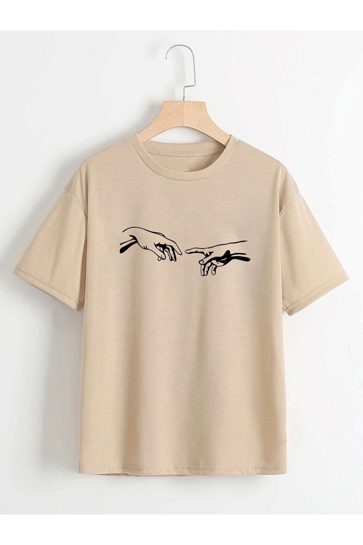 trendypassion Beżowa Koszulka Z Motywem Dłoni Michała Anioła Unisex - 36