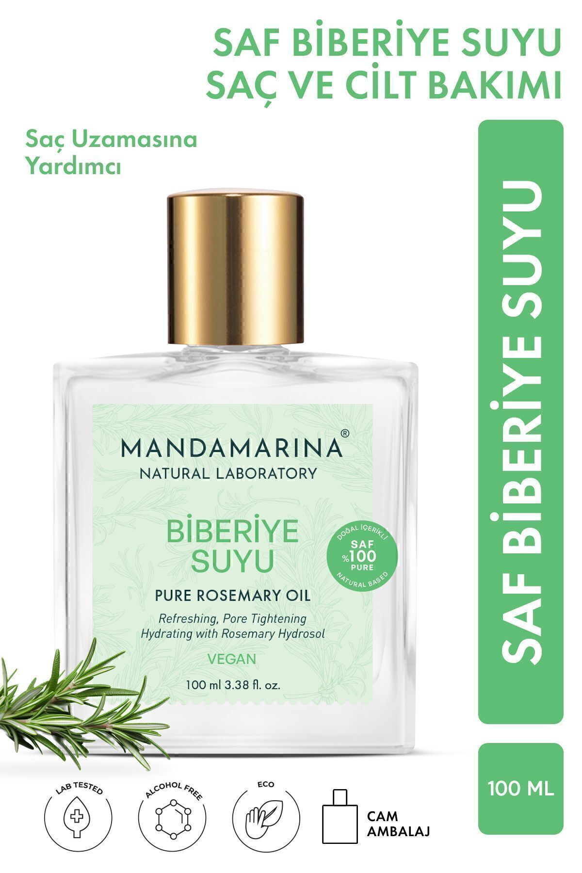 Mandamarina Biberiye Suyu Güçlendirici Saç Toniği %100 Doğal Ve Saf 100 ml Cam Şişe Spreyli