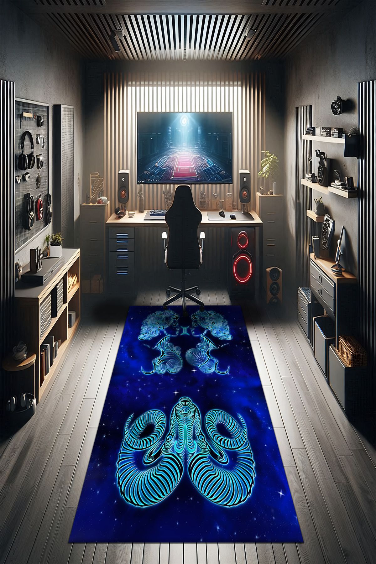 Washable Anti-Slip Base Astrological Aries Blue Carpet Gift Carpet Living Room Rug with Motif