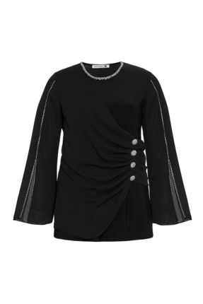 MİYORO Drape ve Aksesuar Detaylı Büyük Beden Abiye Bluz