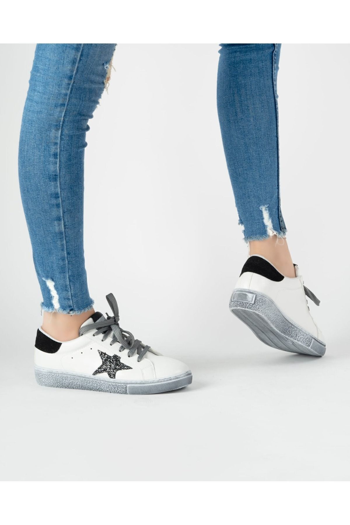 waisi shoes-أحذية ستار وايت جليتر، أحذية رياضية بيضاء مطرزة للنساء، أحذية ستار سوداء لامعة 2