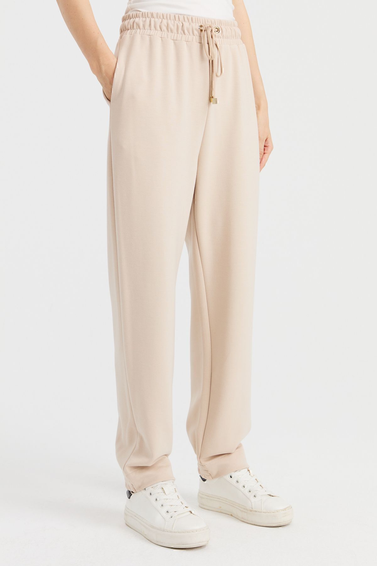 Desen Triko Pantaloni De Trening Damă Cu Buzunare Bej Femeie - XL