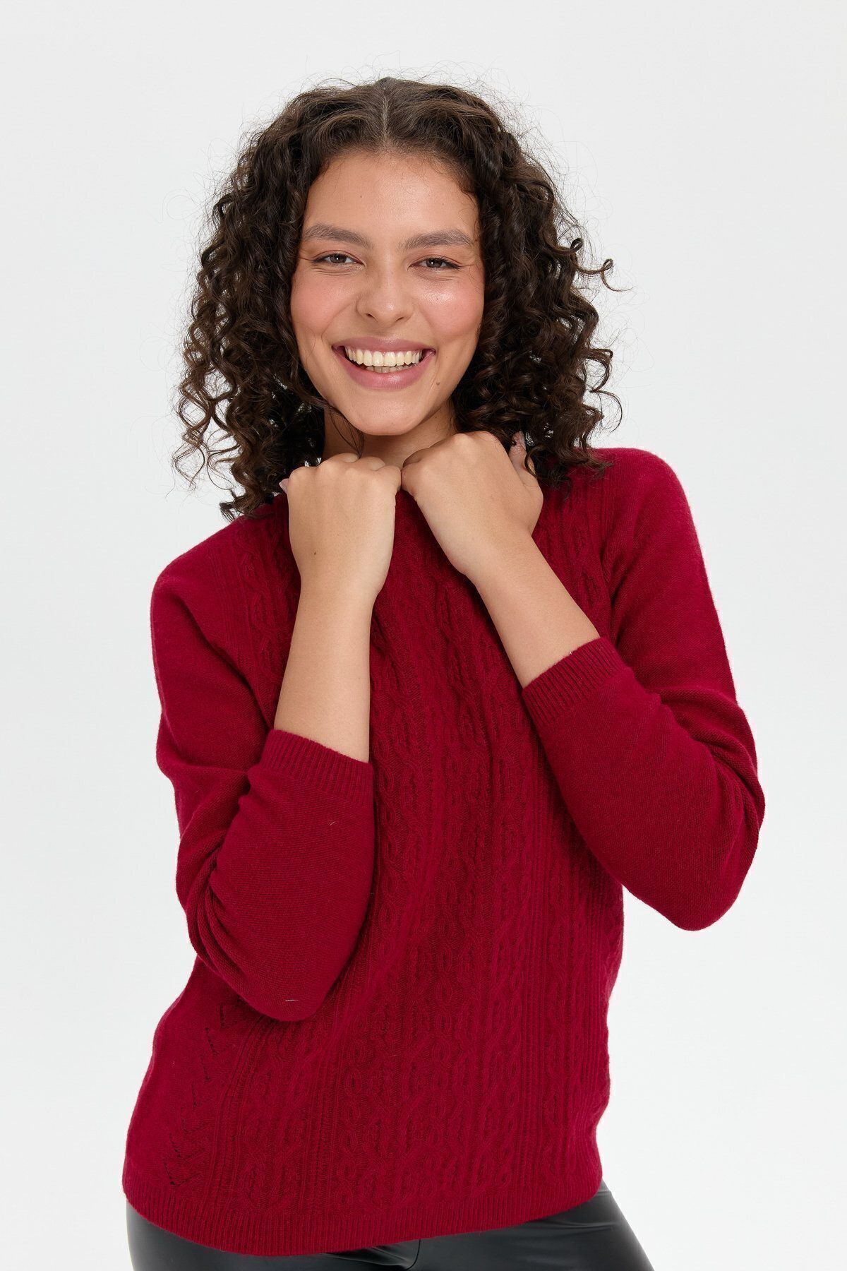 Desen Triko-Zero Collar and Executed Front - Seamless Wool Sweater V.Cavity 3