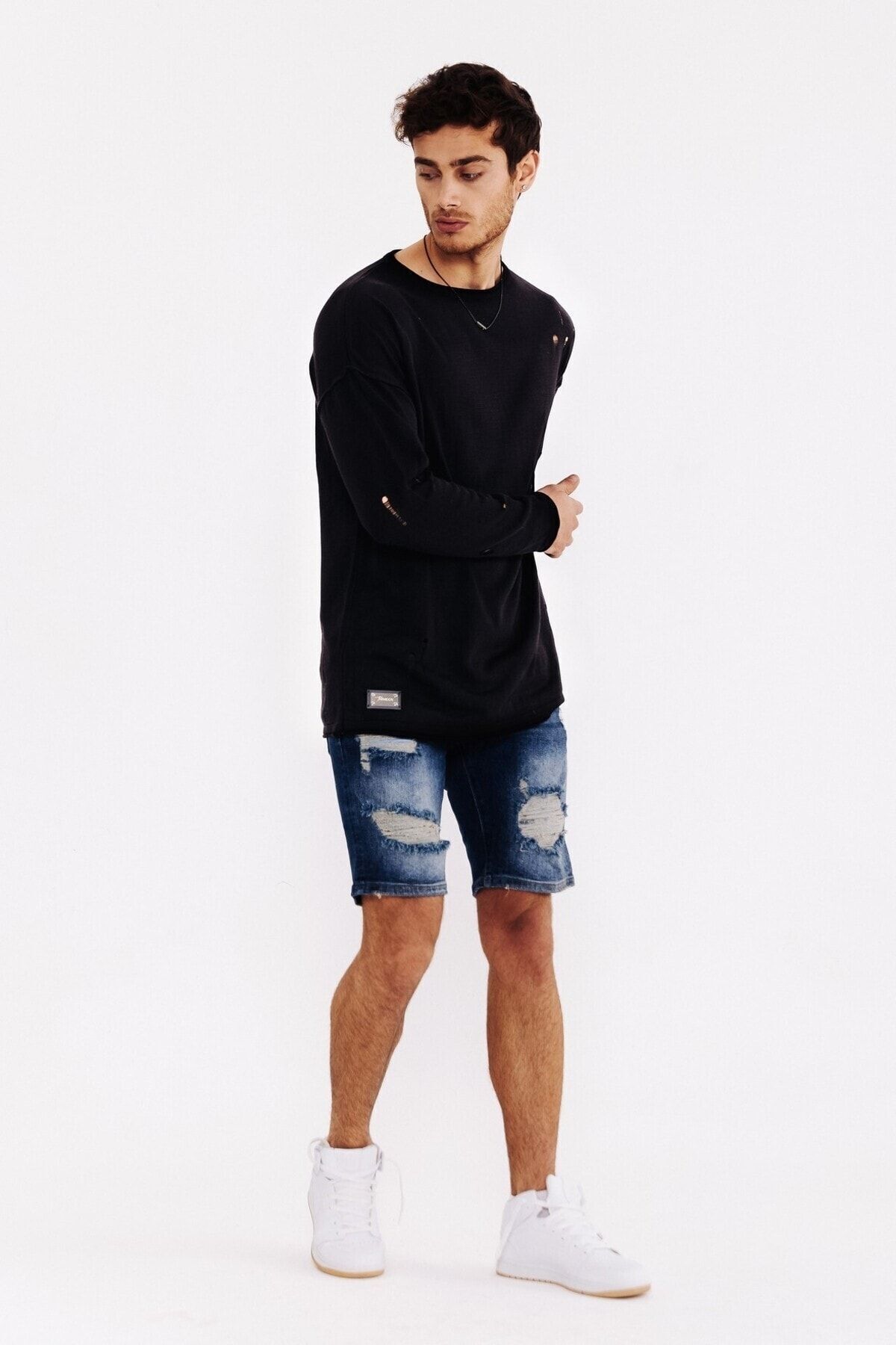THIMOON-Men's Denim Shorts - Ripped Design 6