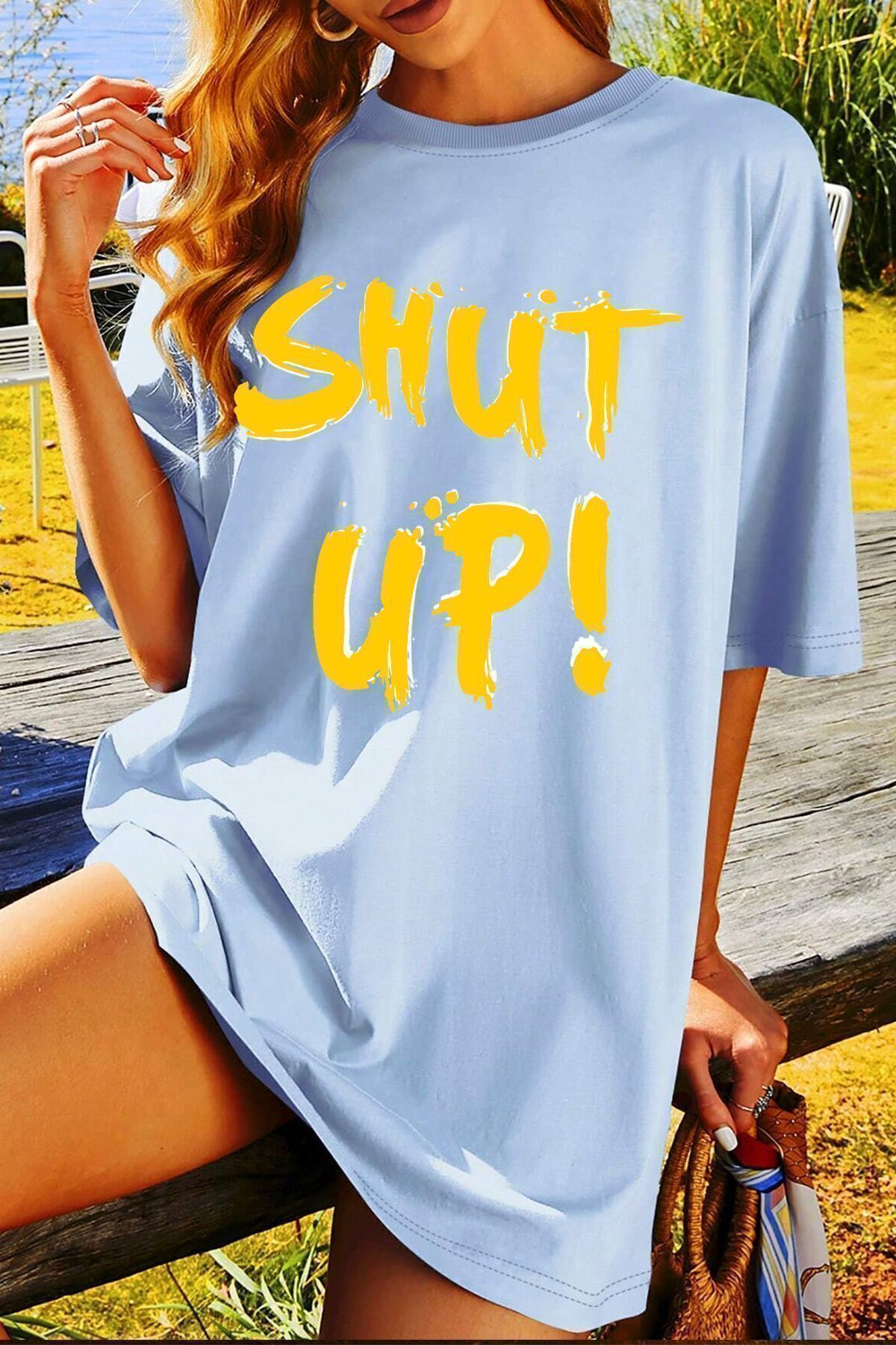 uyguntarz-Uniszex Shut Up Nyomtatott póló 2