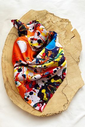 MODAZEY Turunculu Modern Desenli Fular (55 cm*55 cm)
