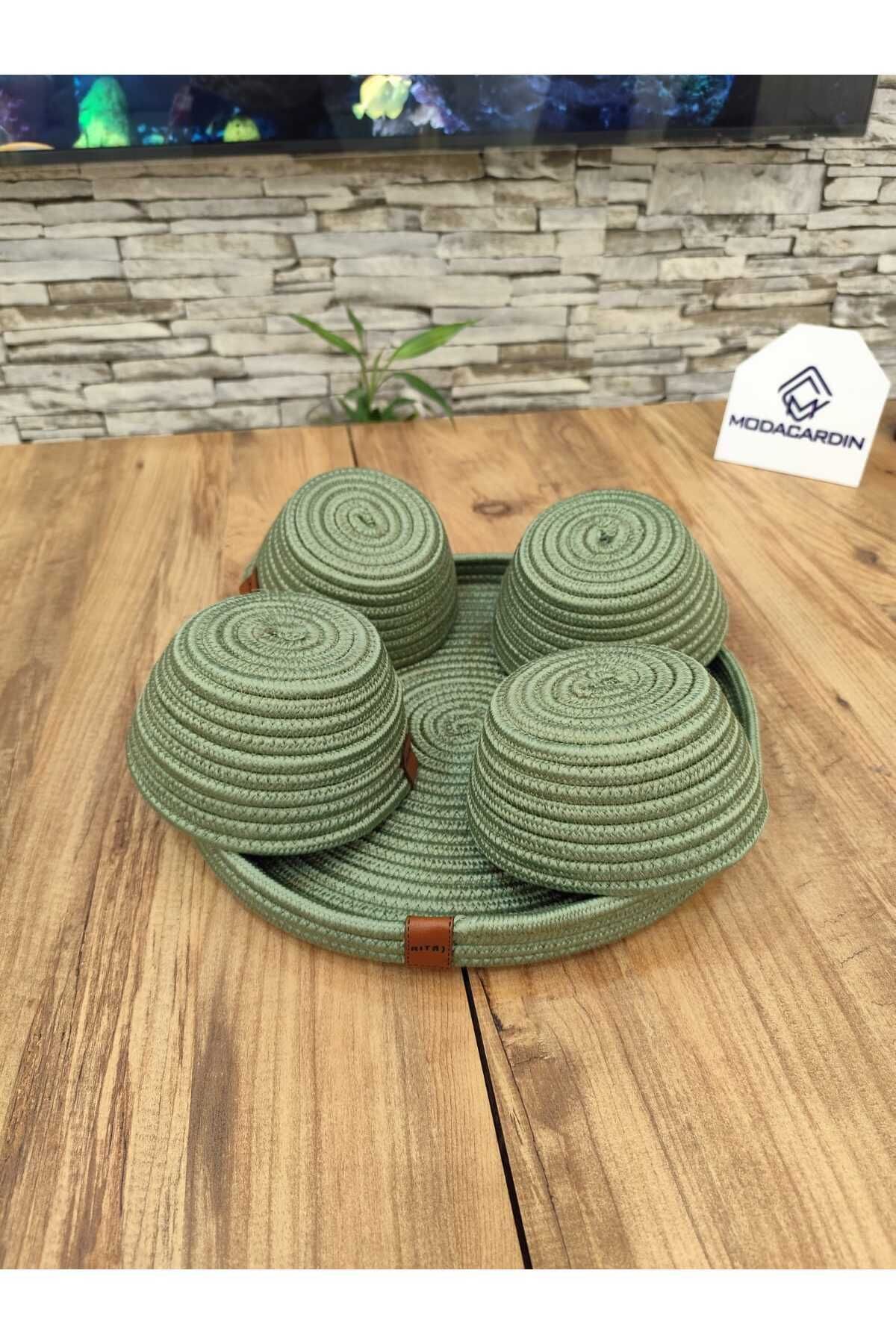 JÜTEX HOME-طقم بسكويت من الخوص والجوت مكون من 5 قطع - حاوية عرض مع صينية 2