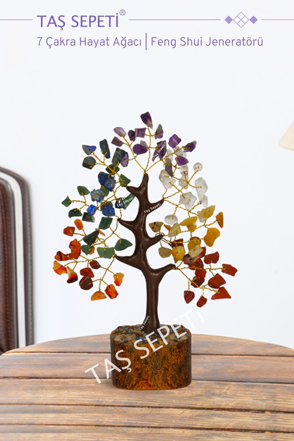 FASHIONZAADI Seven Chakra Gemstone Crystal Tree - Feng Shui Bonsai Money Natural Healing Crystals Chakras Reiki Stones Good Luck Home Decoration Gift Office Décor Size 10-12 Inch (Silver Wire