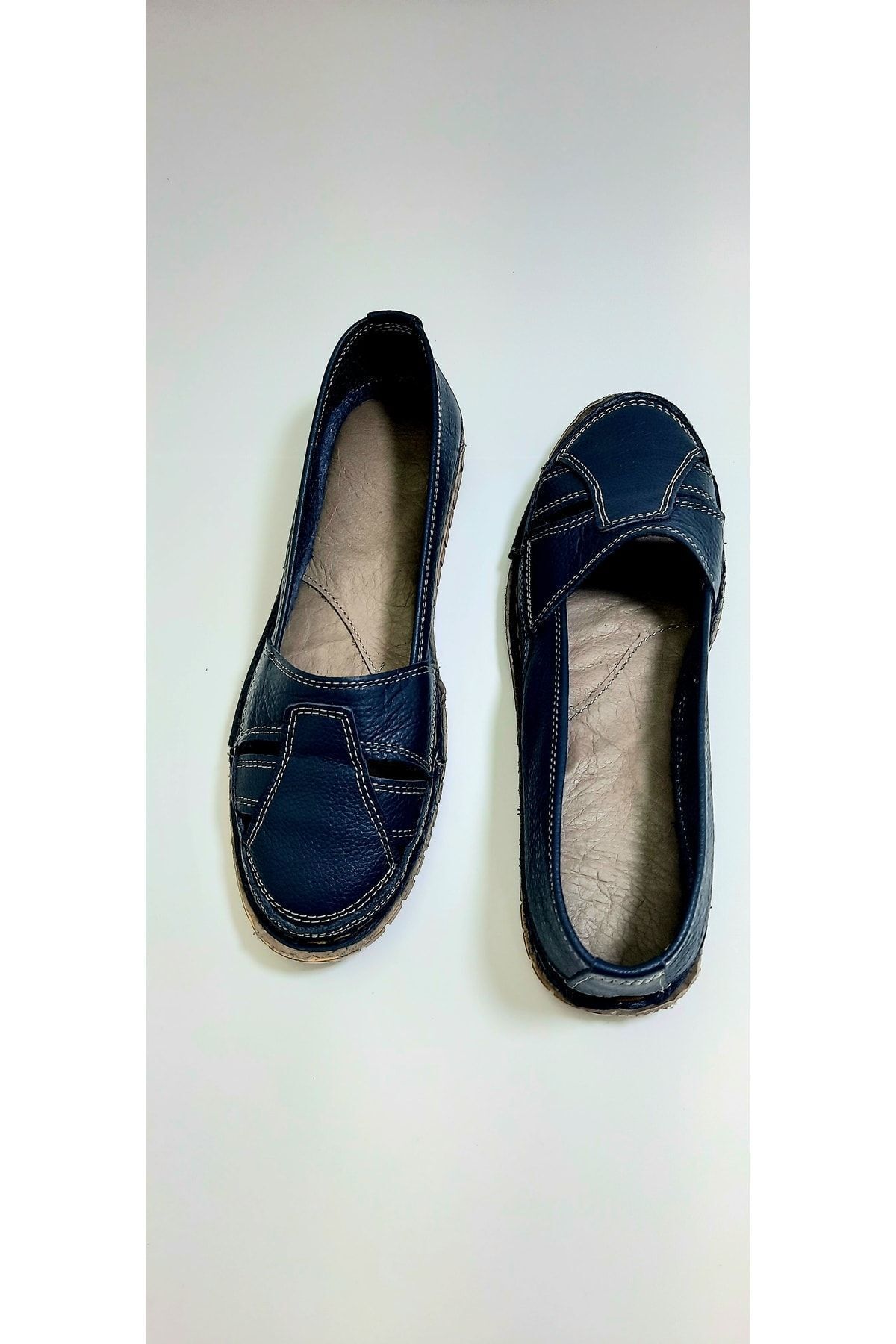 KAPAR-Balerini albastru bleumarin împletit 100% piele naturală la interior și la exterior 4