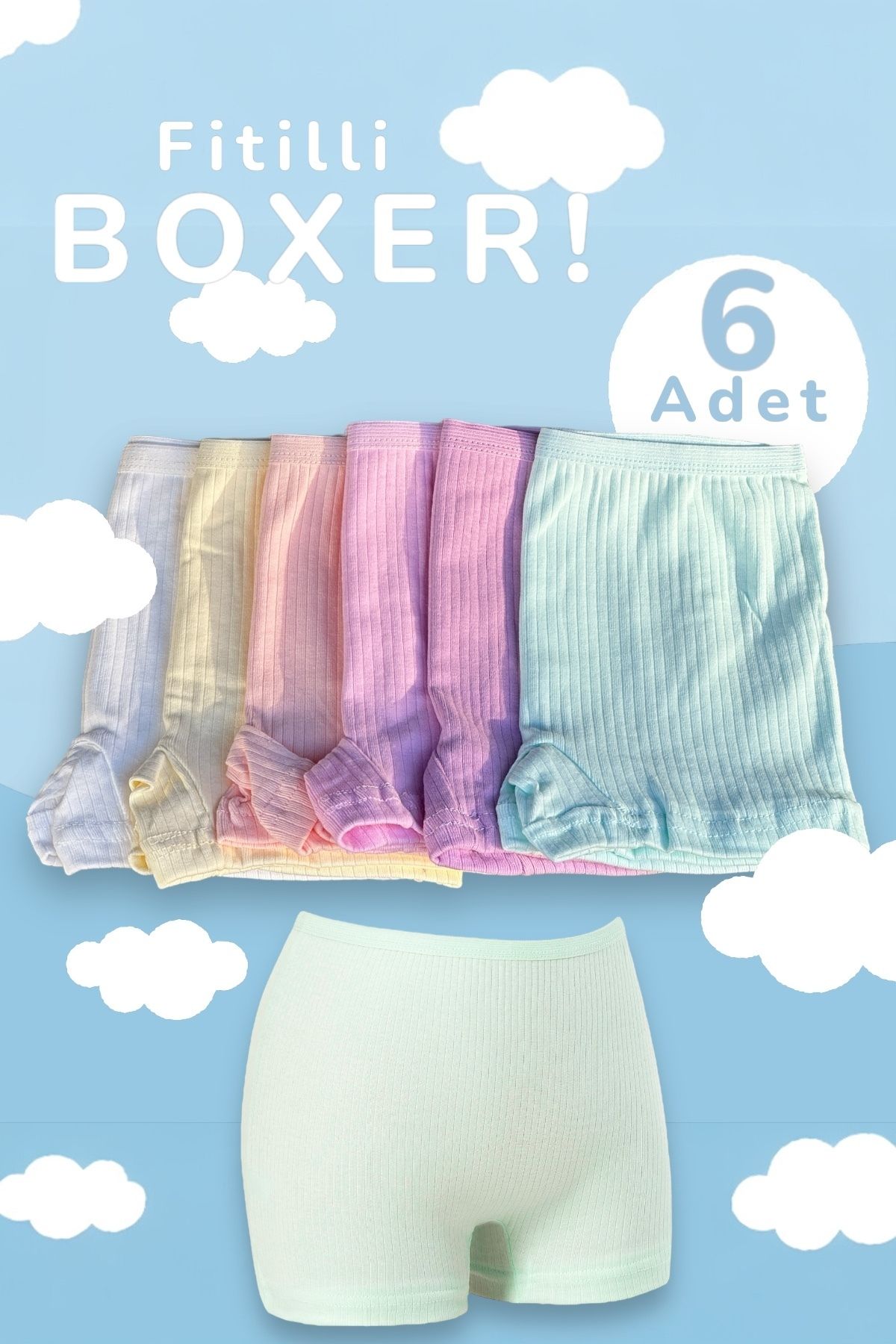 Dondeza 6-Pack Girls' Ribbed Pastel Color Cotton Boxer