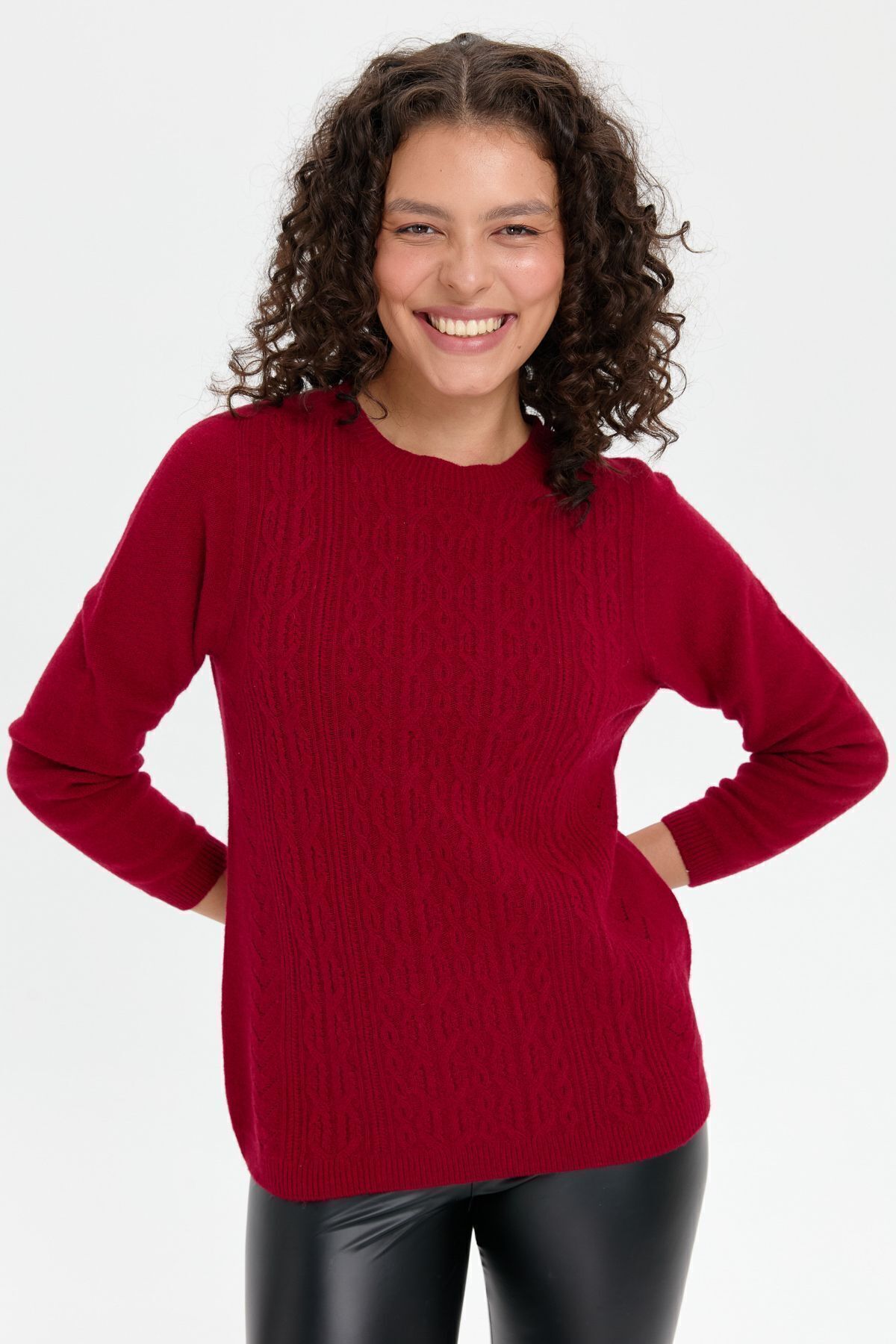 Desen Triko-Zero Collar and Executed Front - Seamless Wool Sweater V.Cavity 6
