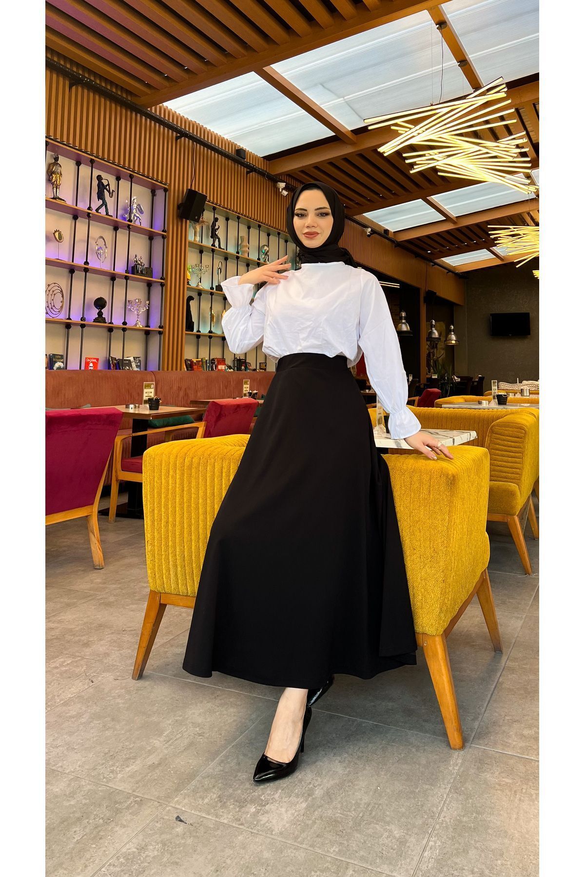hijab maxi length 36 48 size range s m l xl all season skuba crepe skirt black