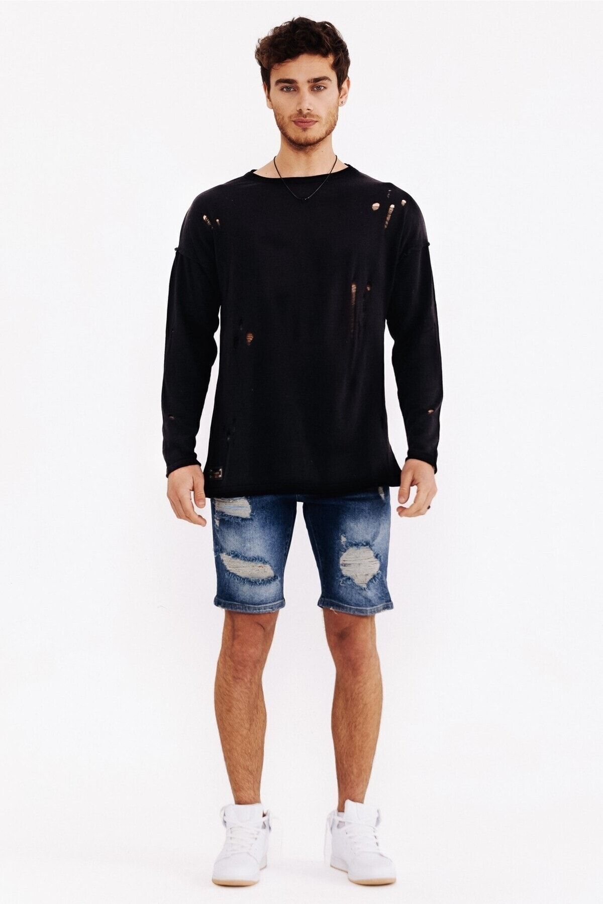 THIMOON-Men's Denim Shorts - Ripped Design 5
