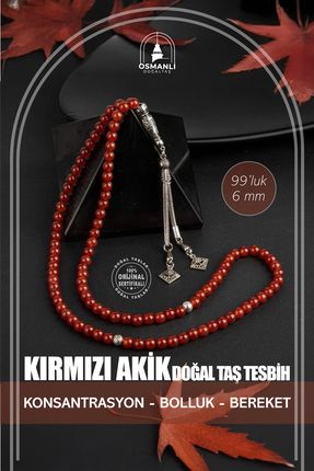 OSMANLI DOĞAL TAŞ Kırmızı Akik Doğal Taş Tesbih 99luk 6mm
