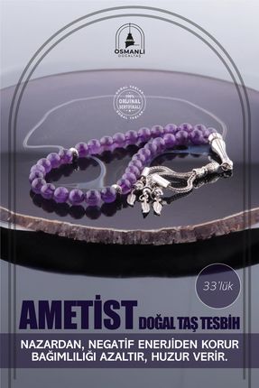 OSMANLI DOĞAL TAŞ Sertifikalı Ametist Doğal Taş Tesbih T170