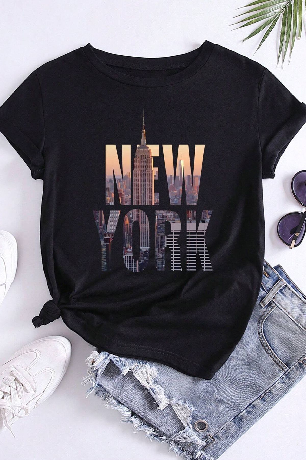 uyguntarz Übergroßes Unisex-T-Shirt mit New York-Print