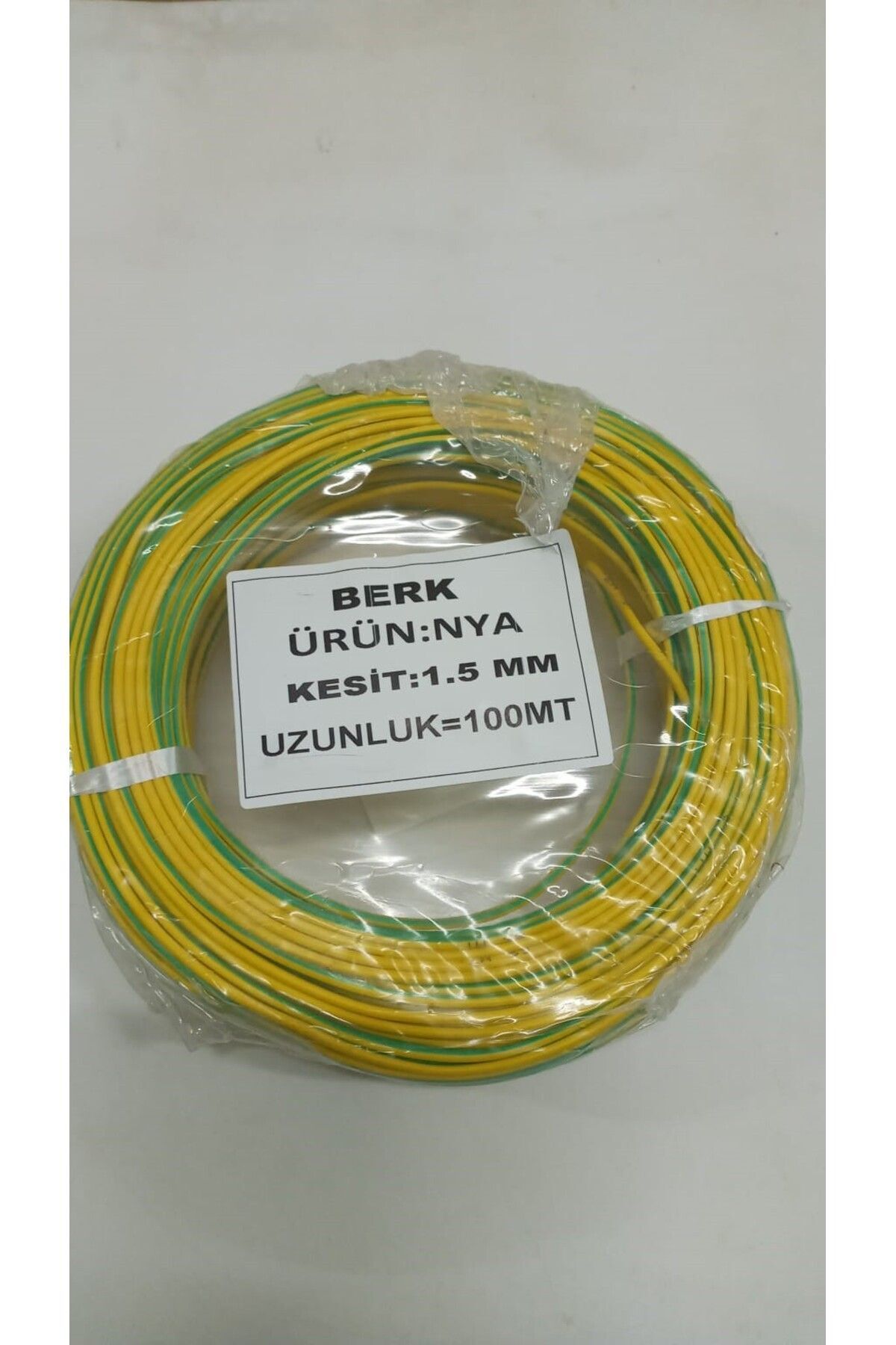 BERKS 1.5 mm SARIYEŞİL Nya Kablo 100 metre  Tam Kesit Tesisat Kablosu