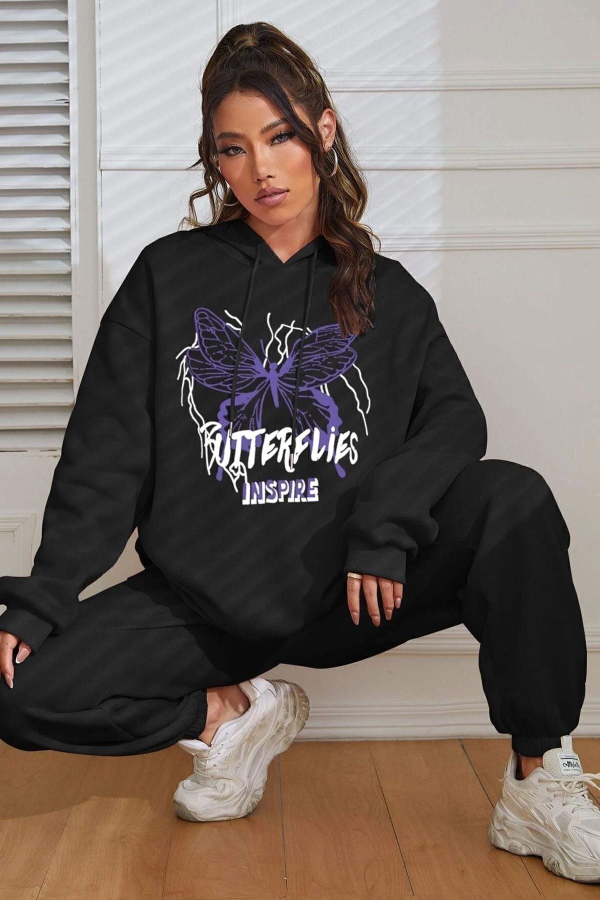 uyguntarz-Σετ φόρμας Unisex με στάμπα πεταλούδας 2
