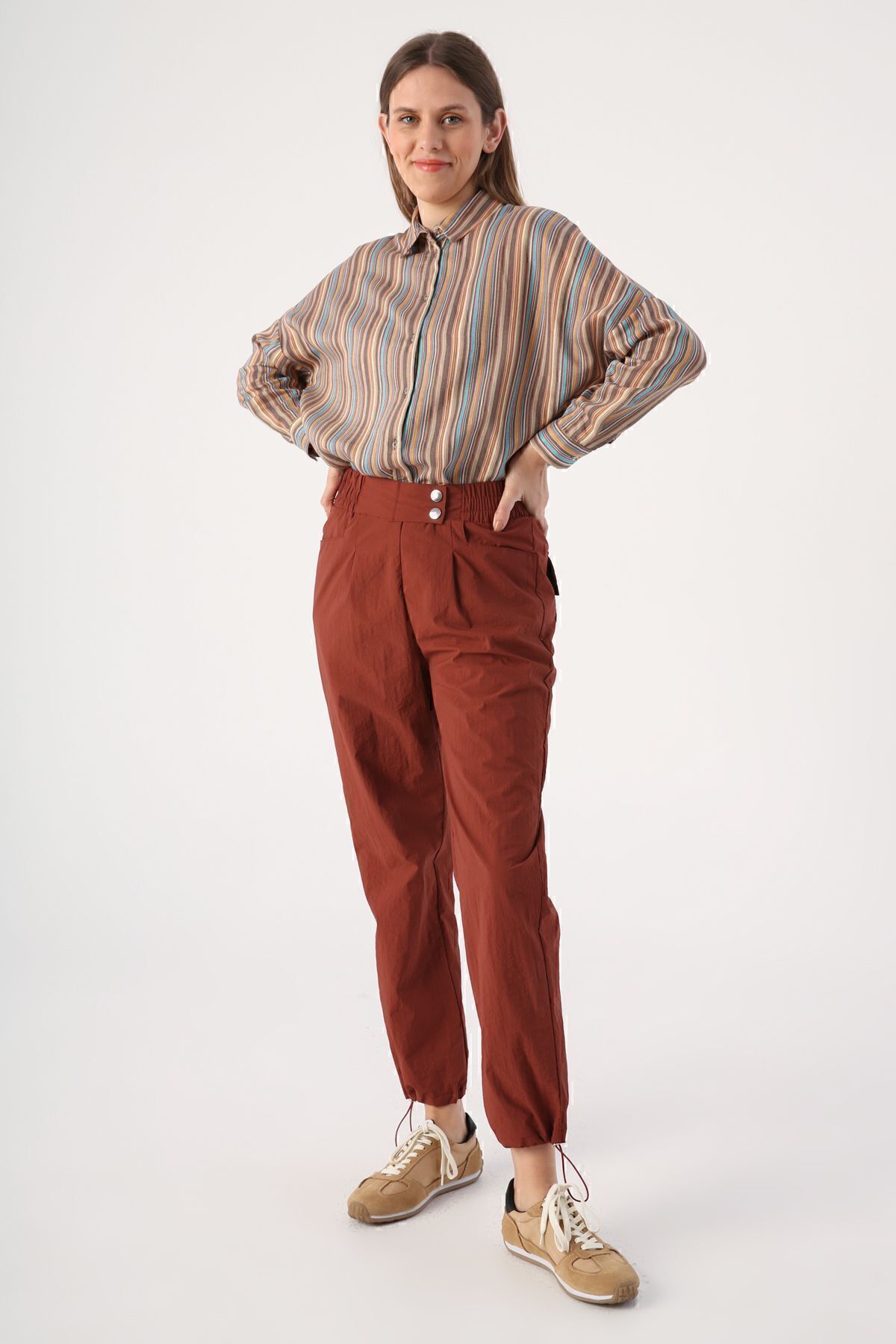 ALLDAY-Tile Waist Elastic Leg Trousers with Drawstring Detail 3