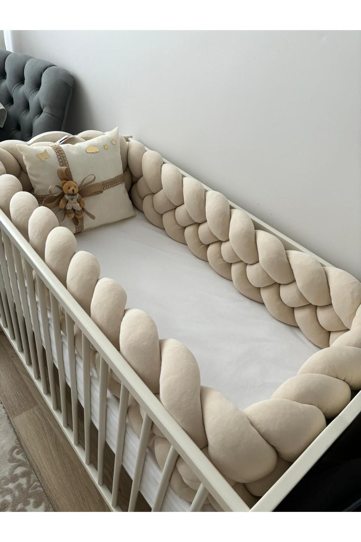 ısıklıtoplarrengarenk örgü beşik korumalık 500 cm 4 örgü acık bej