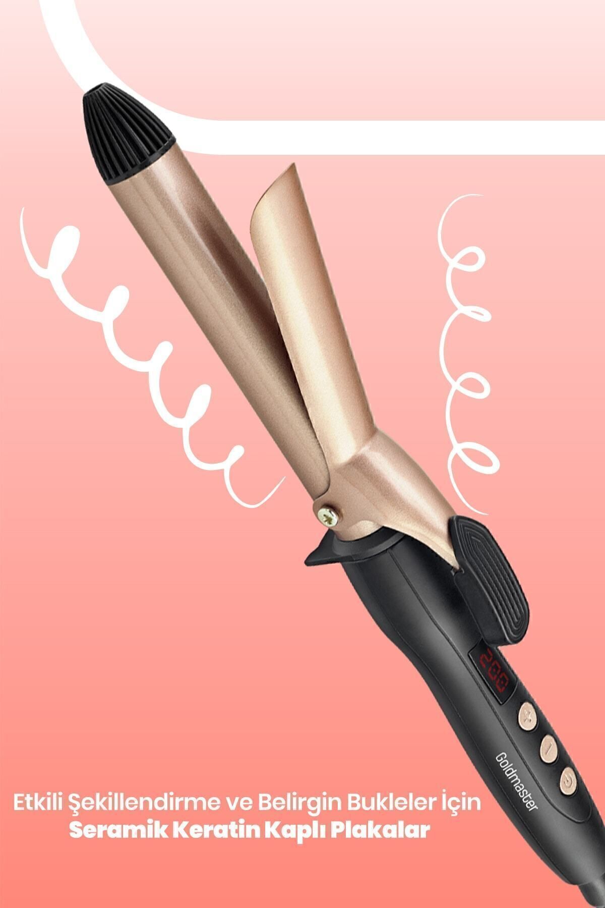 GOLDMASTER-25 Mm Hair Styling Tongs with Shine Digital Display Keratin Ceramic Plate Gold 2