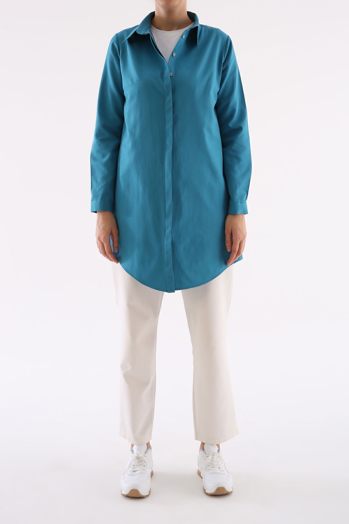 ALLDAY-Petrol Basic Hidden Placket Shirt Tunic 2