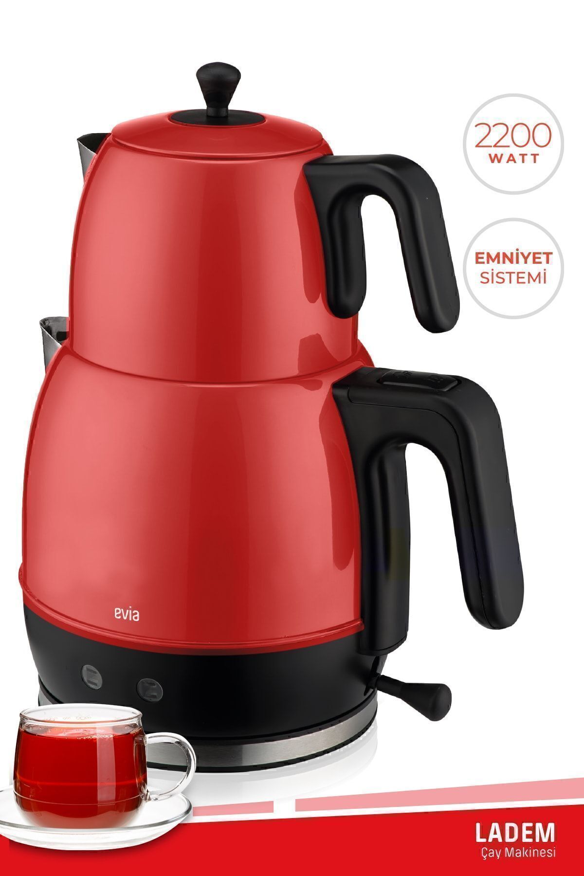 Ladem Sour Cherry Red Large Capacity 2200 Watt Stainless Steel Tea Maker And Kettle
