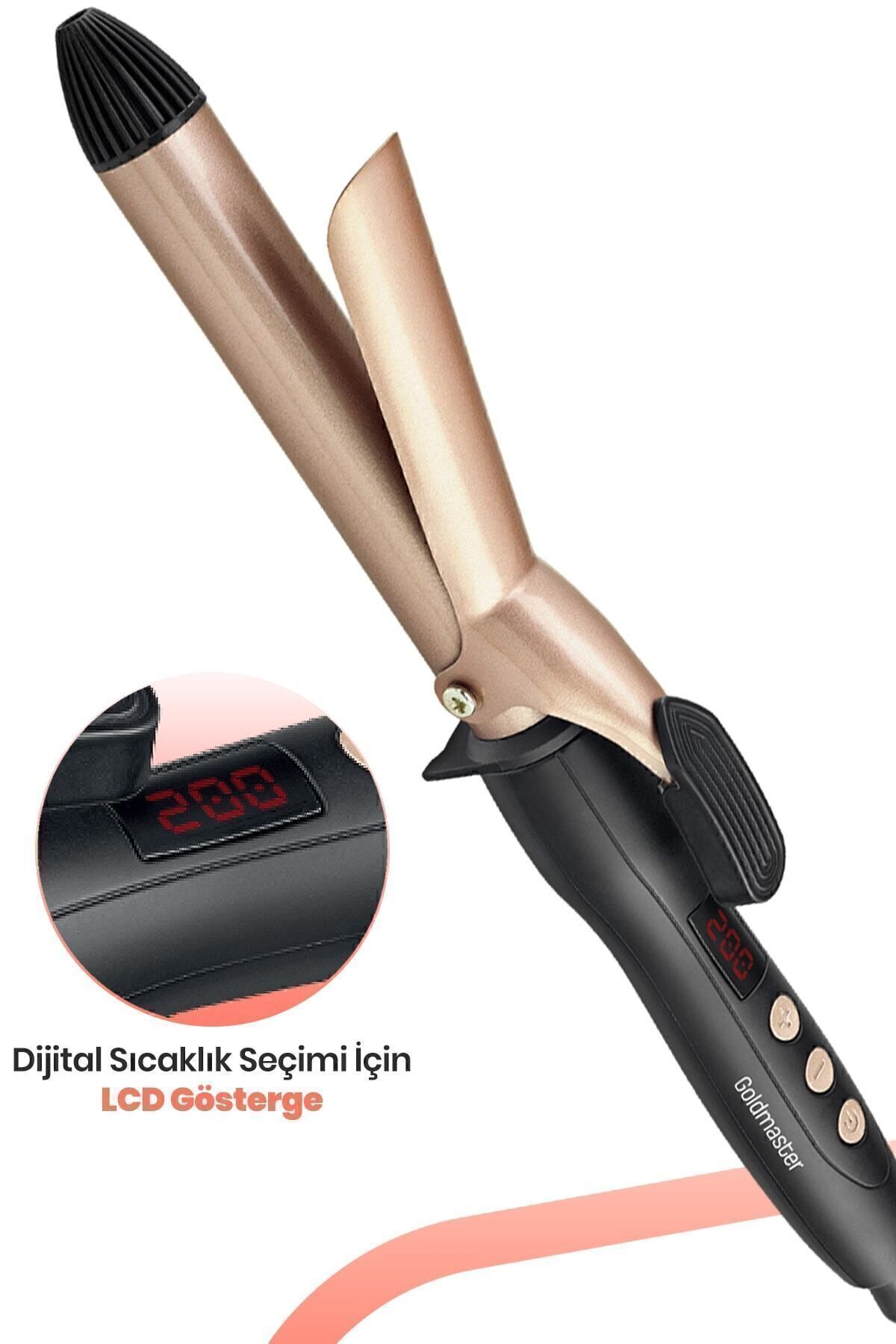GOLDMASTER-25 Mm Hair Styling Tongs with Shine Digital Display Keratin Ceramic Plate Gold 3