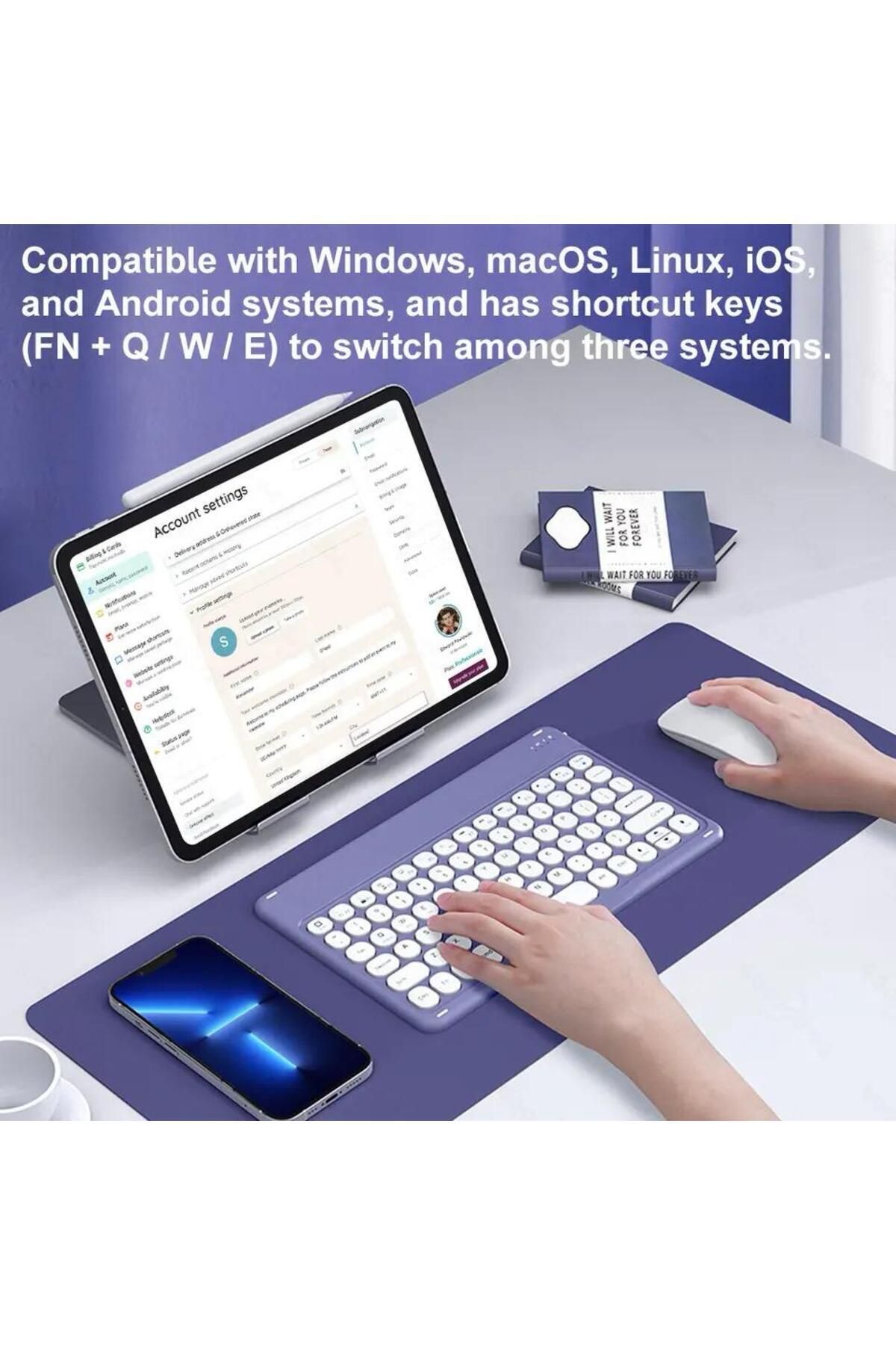 Ipad 9. 8. 7. Nesil 10.2" 2021 Uyumlu Kablosuz Bluetooth Klavye+mouse Set ZR555 5