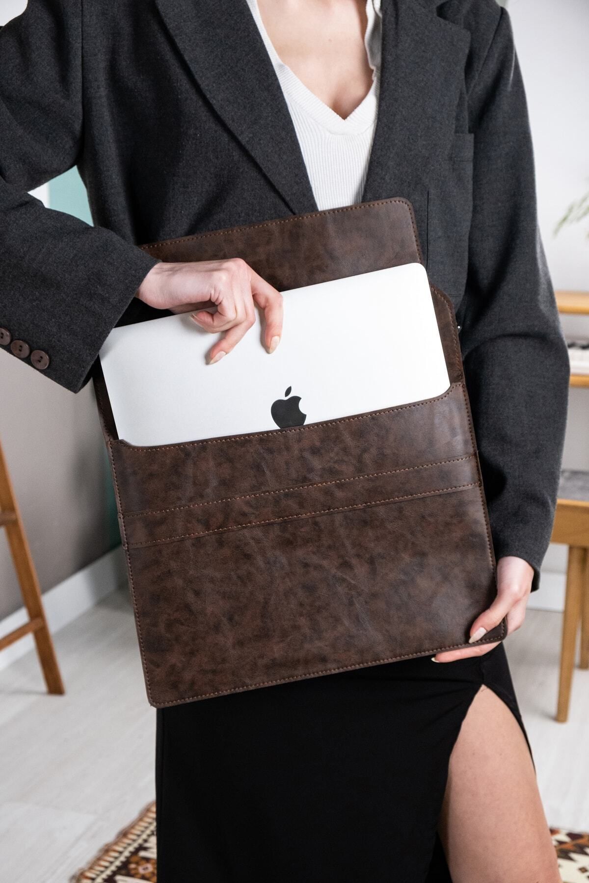 Pu Deri Kahverengi 13 13.3 13.6 14 Notebook Laptop Kılıfı Macbook Air Pro M1 M2 M3 Çanta Portfoy
