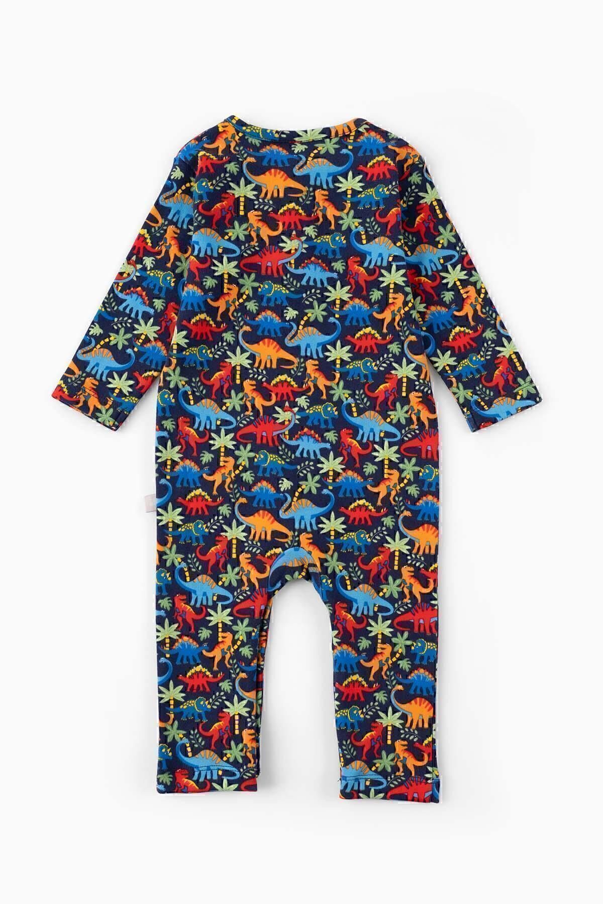 Boumini Bebek Uzun Kollu Çıtçıtlı Tulum Dinazor Desenli Renkli fotoğrafı 2 (önizleme)