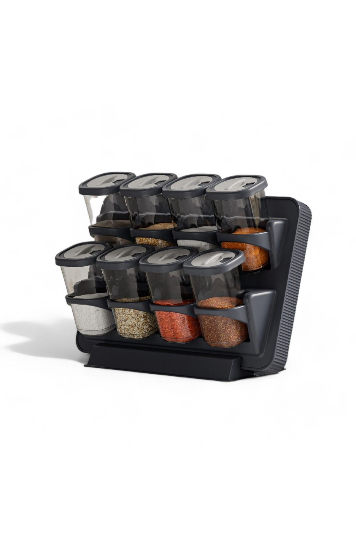 FERAH PLASTİK-8-Piece Spice Rack Set - Rotating Lid, Stand, Wall Mounted, Rotating Lid 5
