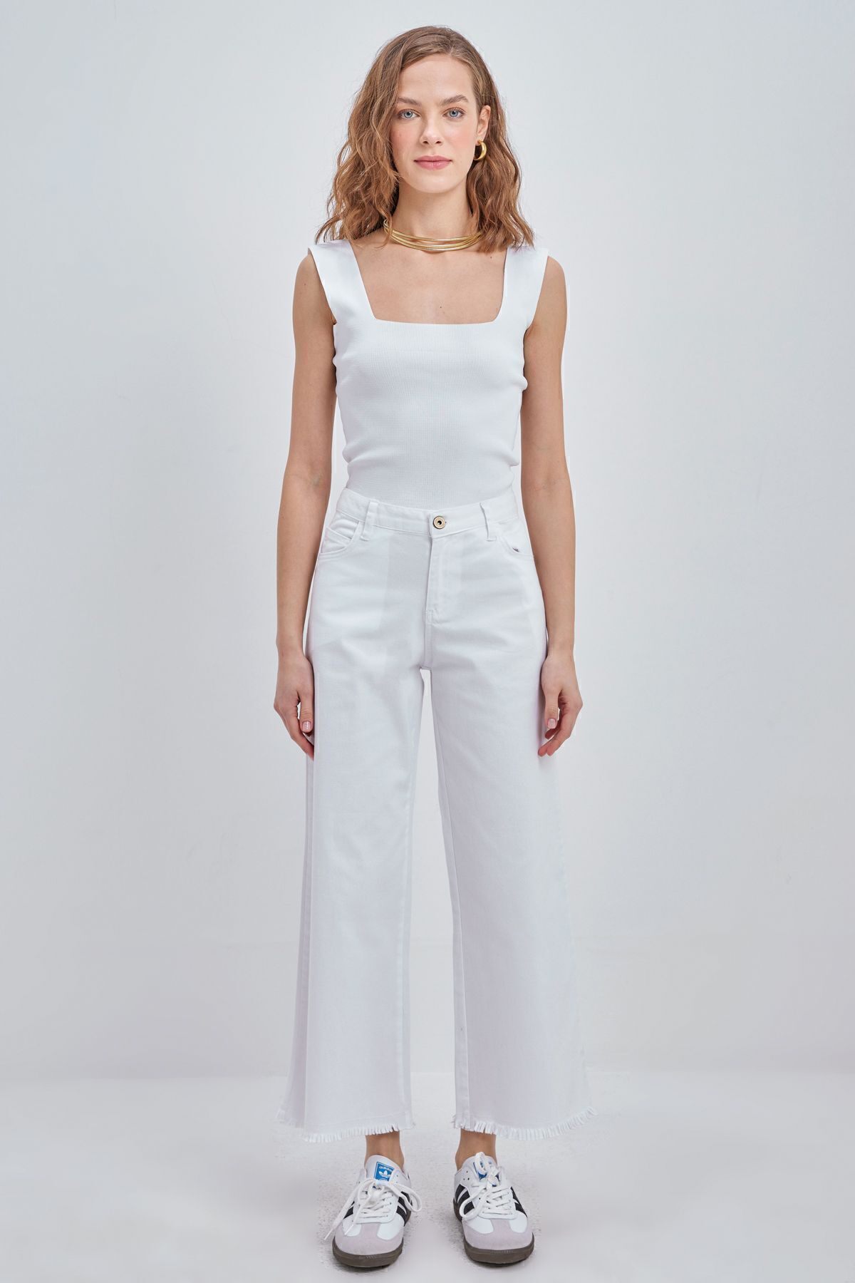 ALLDAY-White Cotton Tasseled Trousers 2