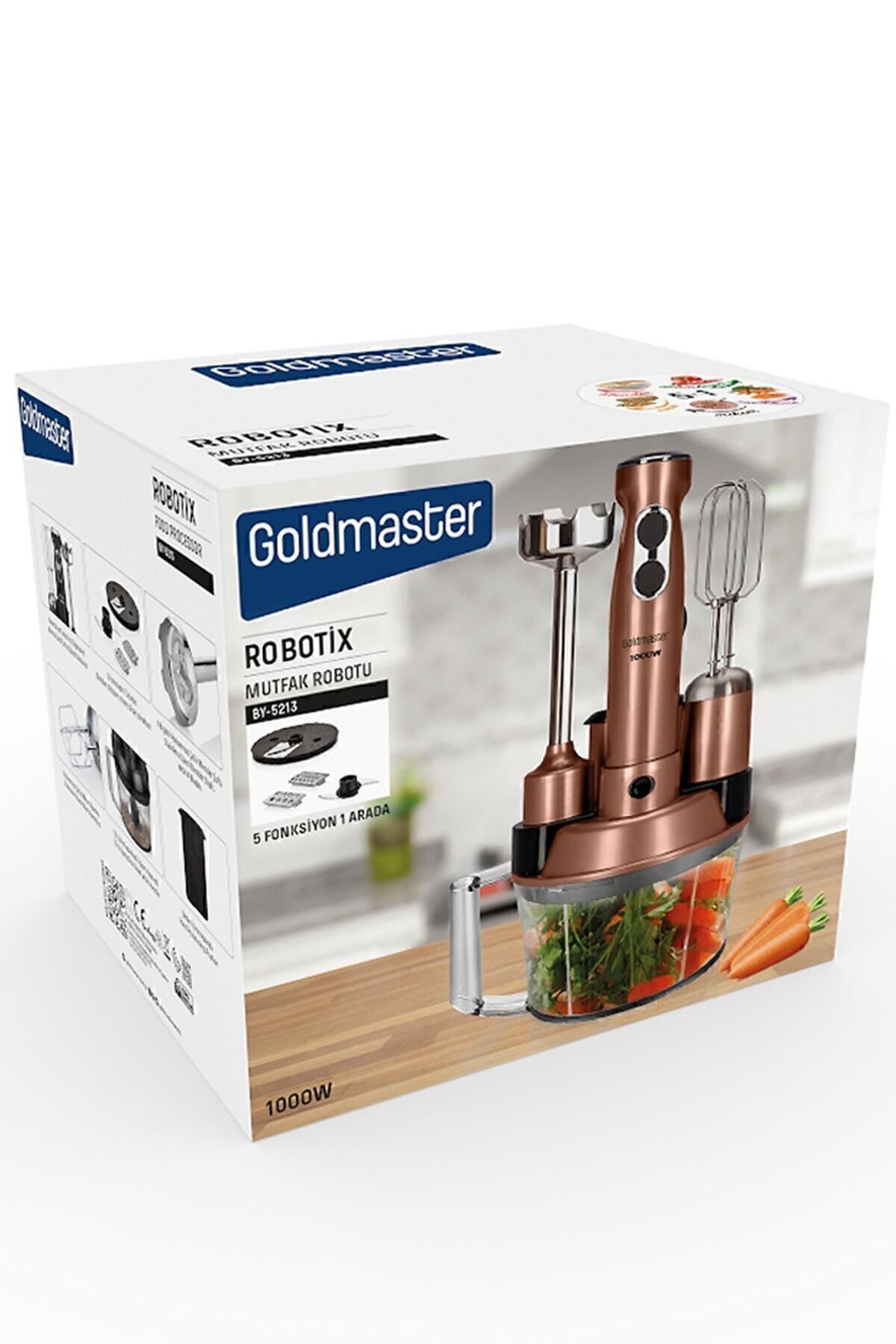 GOLDMASTER-Robotix 1000 Watt 5 In 1 Food Processor Multi Blender Set Gold 8