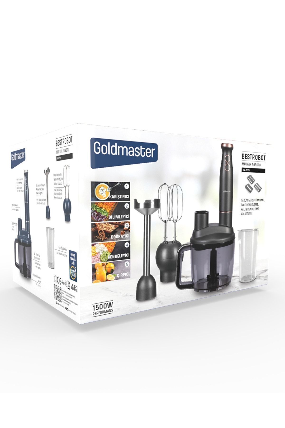GOLDMASTER-Bestrobot Anthracite 1500 Watt 5 In 1 Food Processor Multi Blender Set 8