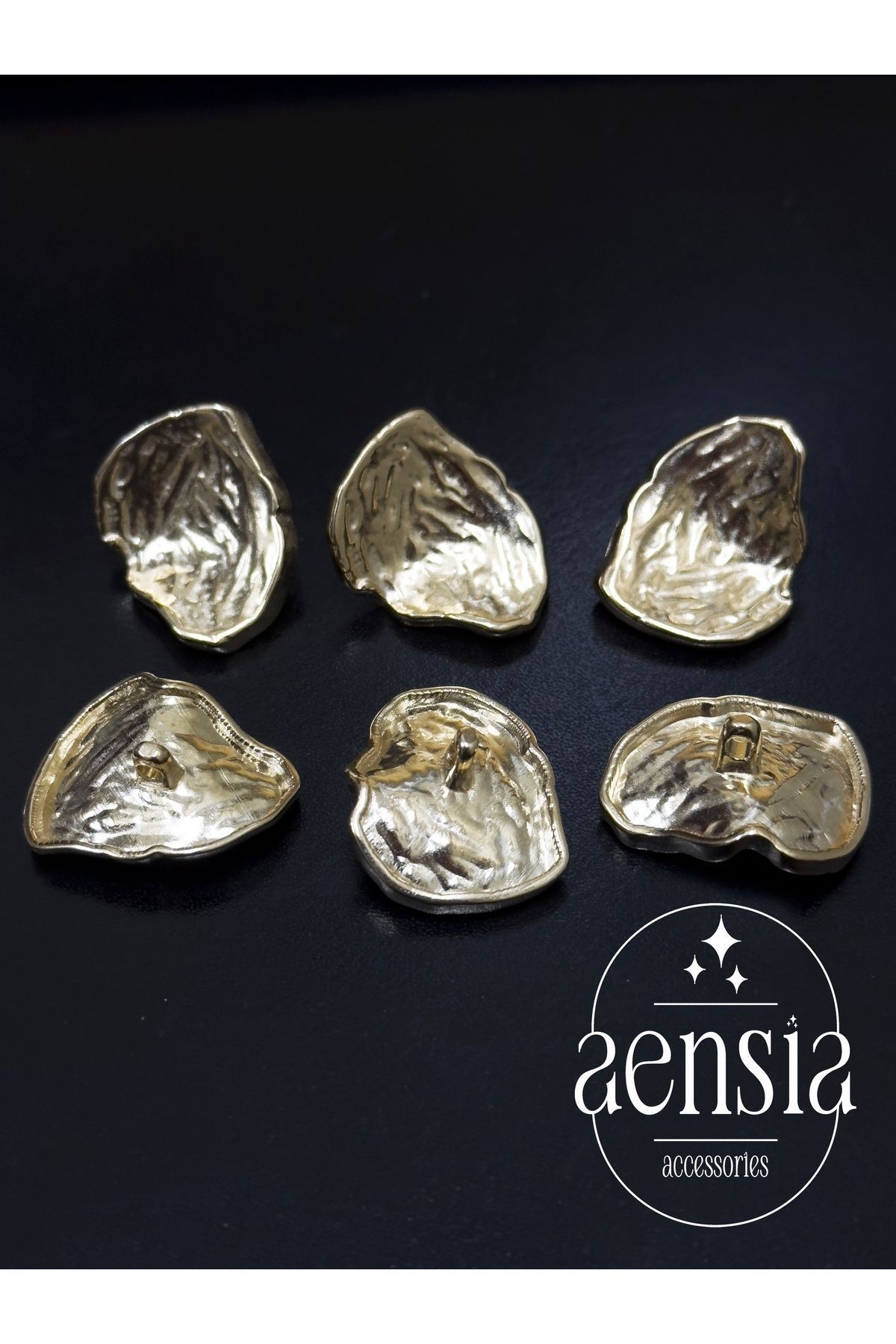 aensia-Light Gold Wrinkled Asymmetric Curved Shell Model Metal Coat Jacket Button 2.54 CM Button - Pack of 6 2