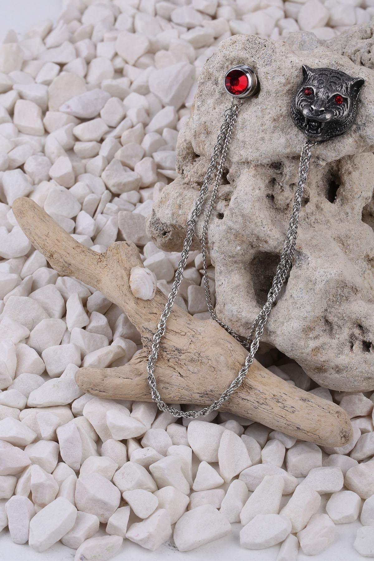  سنجاق سینه نقره‌ای طرح ببر قرمز YI192