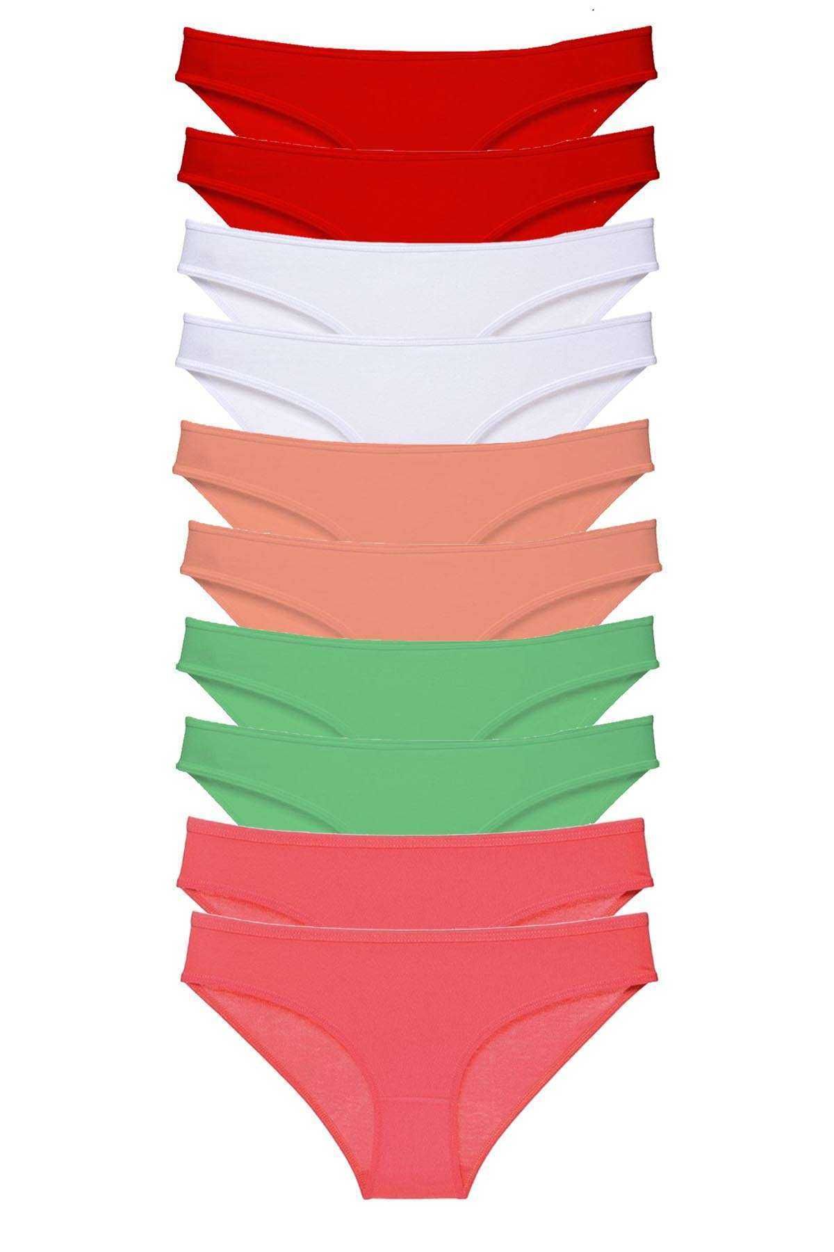 Royaleks 10 adet Süper Eko Set Likralı Kadın Slip Külot Kırmızı Beyaz Pudra Yeşil Fuşya