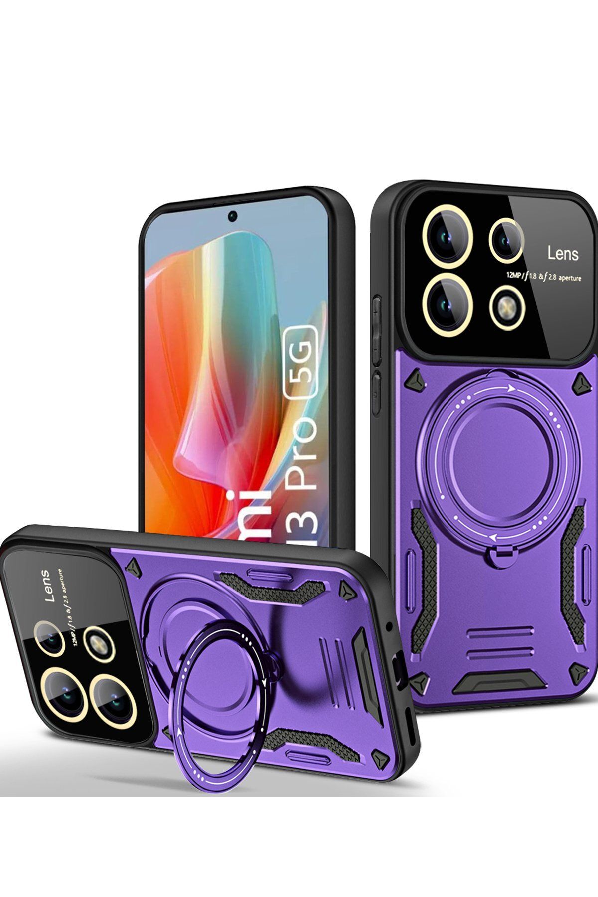 NewFace Xiaomi Redmi Note 13 Pro 4G Kılıf Joy Lens Standlı Kapak - Mor FLKRY