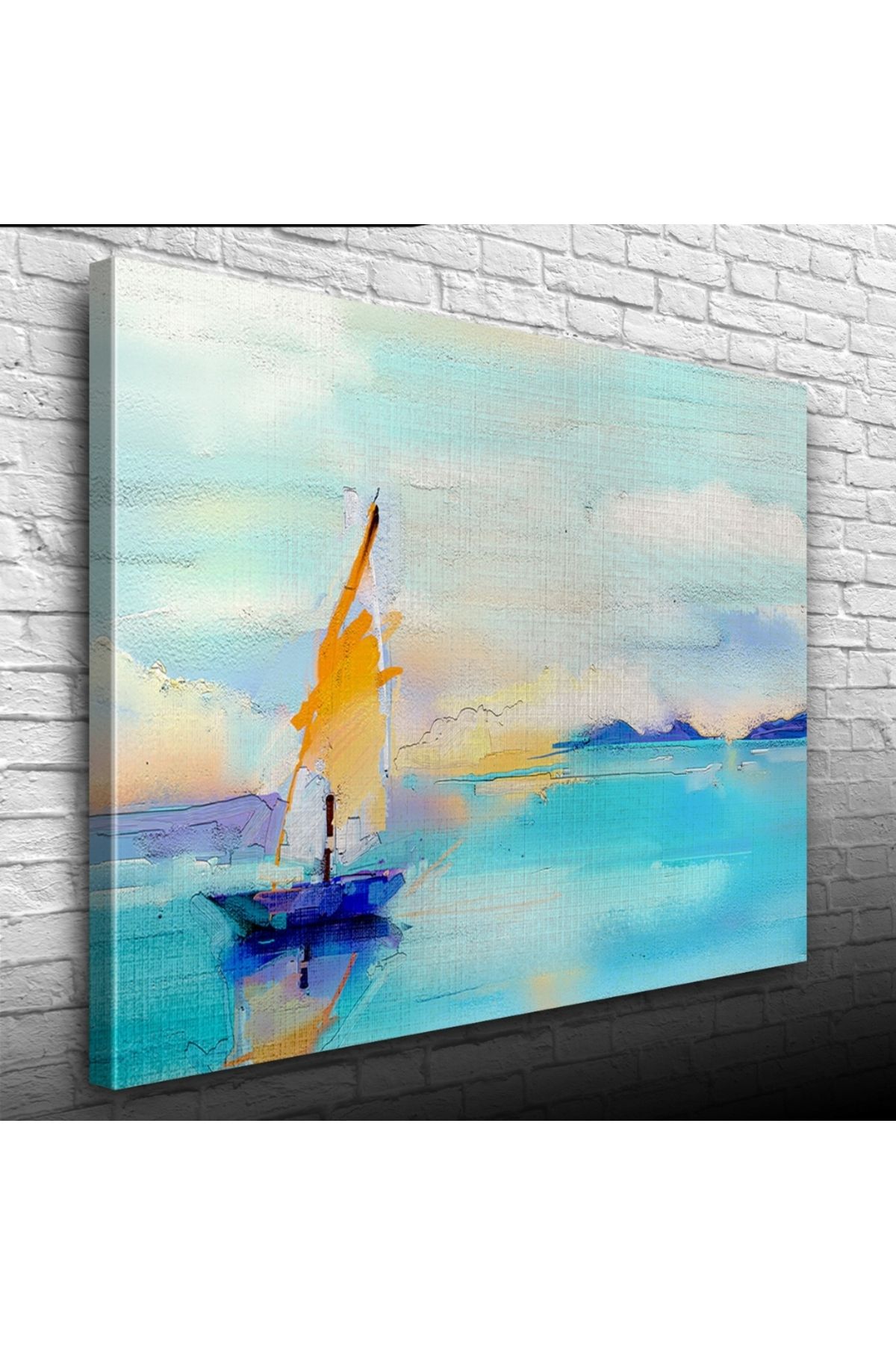 pazarella Gündoğumun `da Deniz ve Yelkenli Yağlıboya Kanvas Tablo 50 x 70
