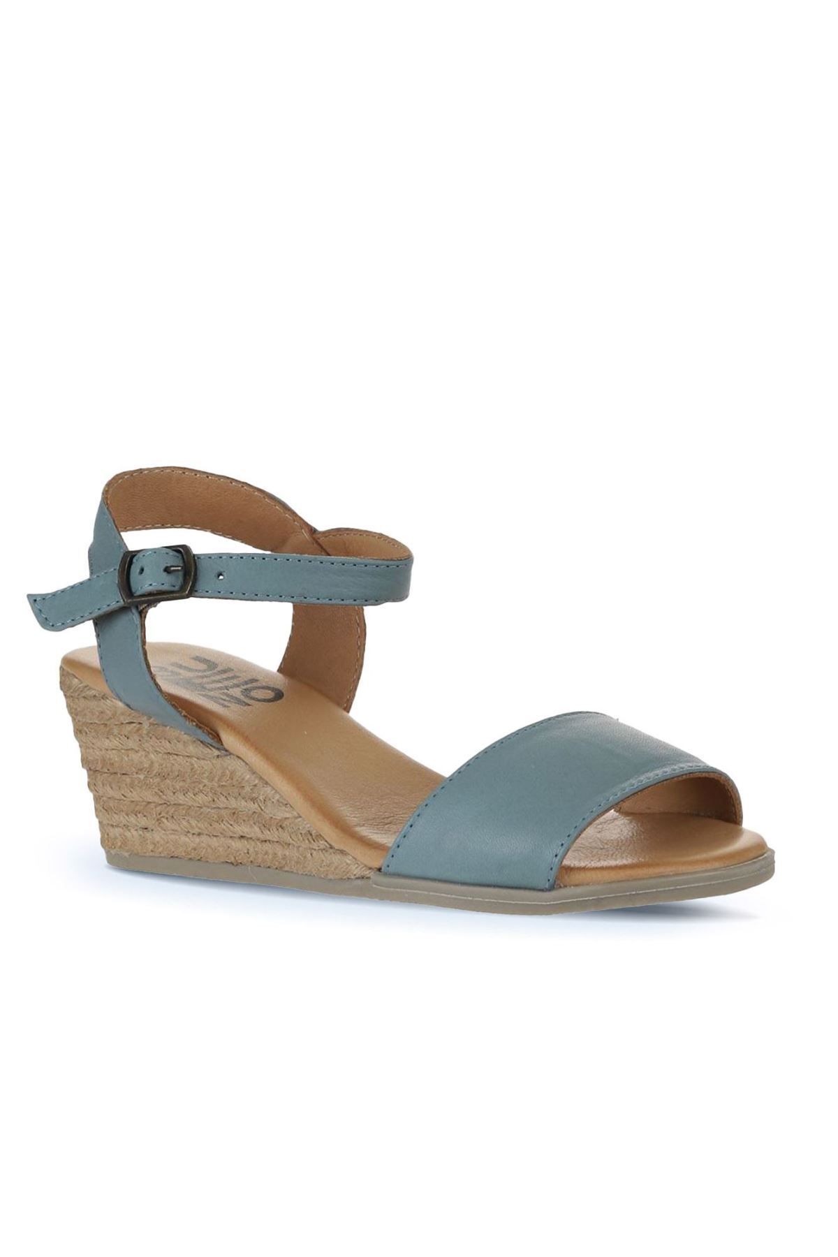 Bueno Shoes-Sandale espadrille damă din piele albastră cu toc pană - 01ws11101 3