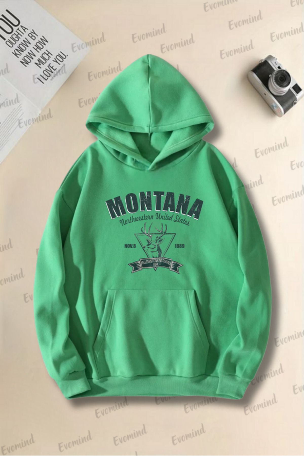 artı4 Unisex Montana Baskılı Yetişkin ve Çocuk Oversize Kapüşonlu Sweatshirt