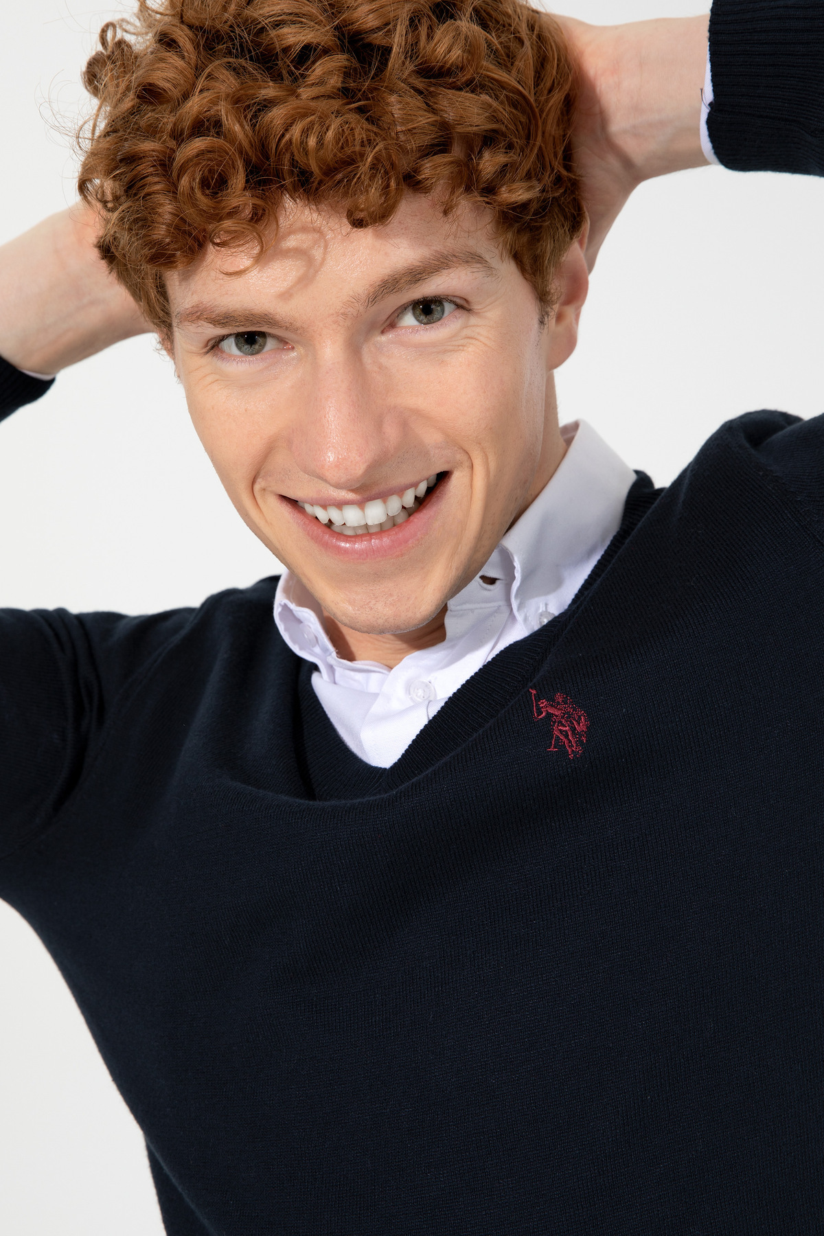 یو اس پولو ژاکت بافتنی یقه هفت مردانه سرمه‌ای رنگ 50256658-VR033