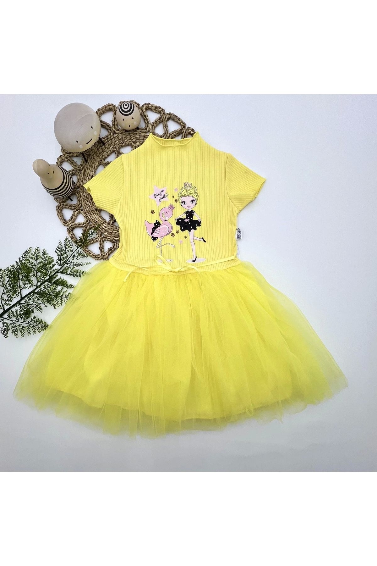 Diji Baby Defnada 5-6-7 Ani, Balerină Flamingo, Panglici Imprimate, Rochie Tutu Pentru Fete, Căptușită Cu Curea Femeie - 6 ani