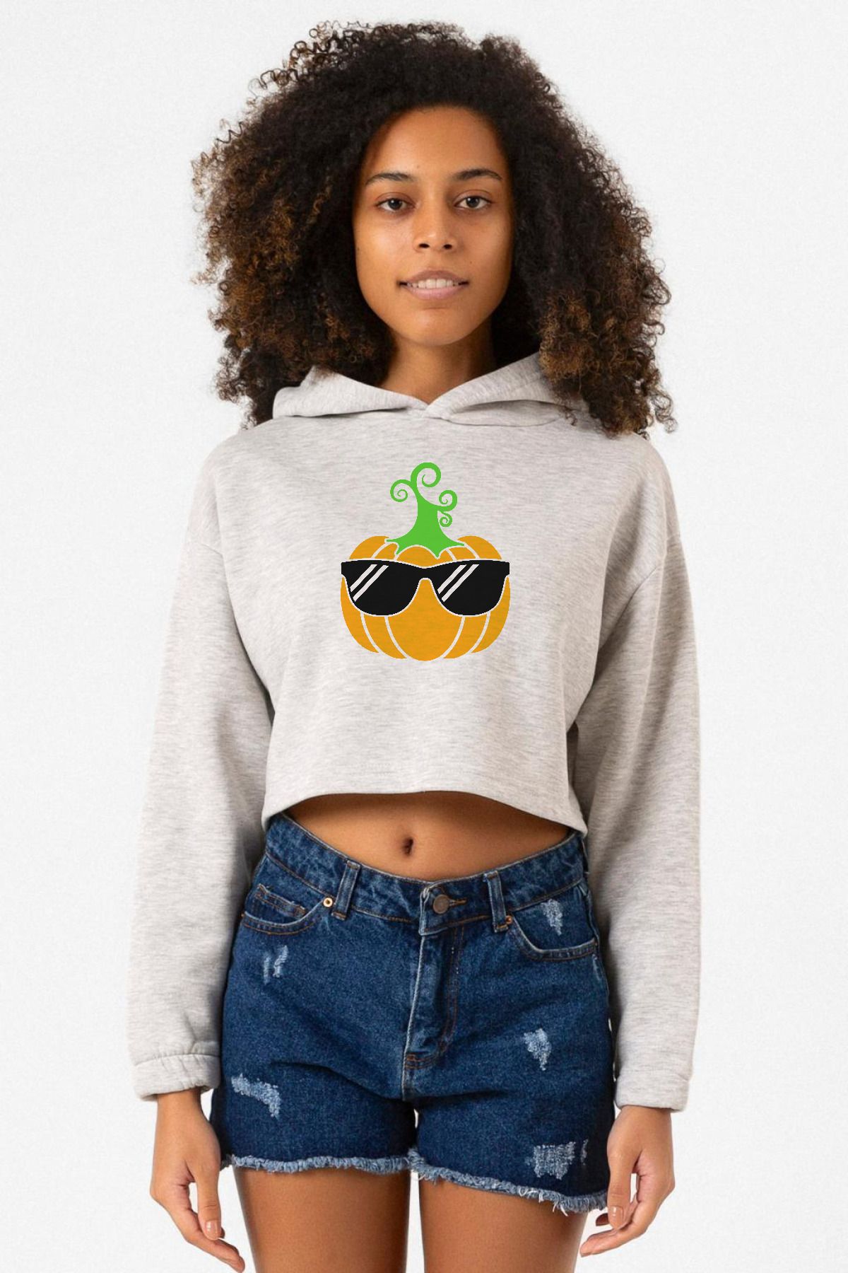 Tshirthane-Hanorac crop pentru femei Cool Pumpkin Grimelange 1