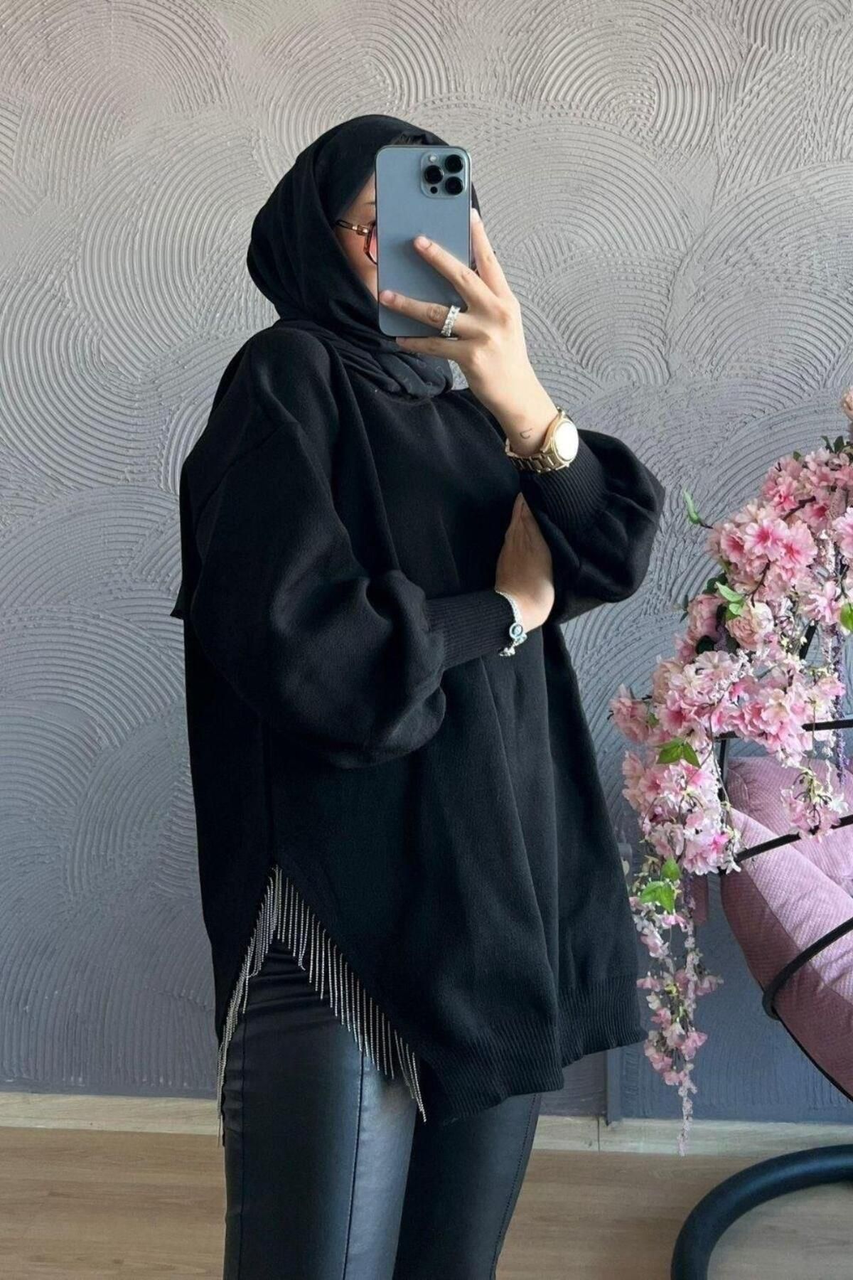 سویشرت پوشیده سیاه زنانه ژاکت لباس بافتنی نیمه Şule Giyim