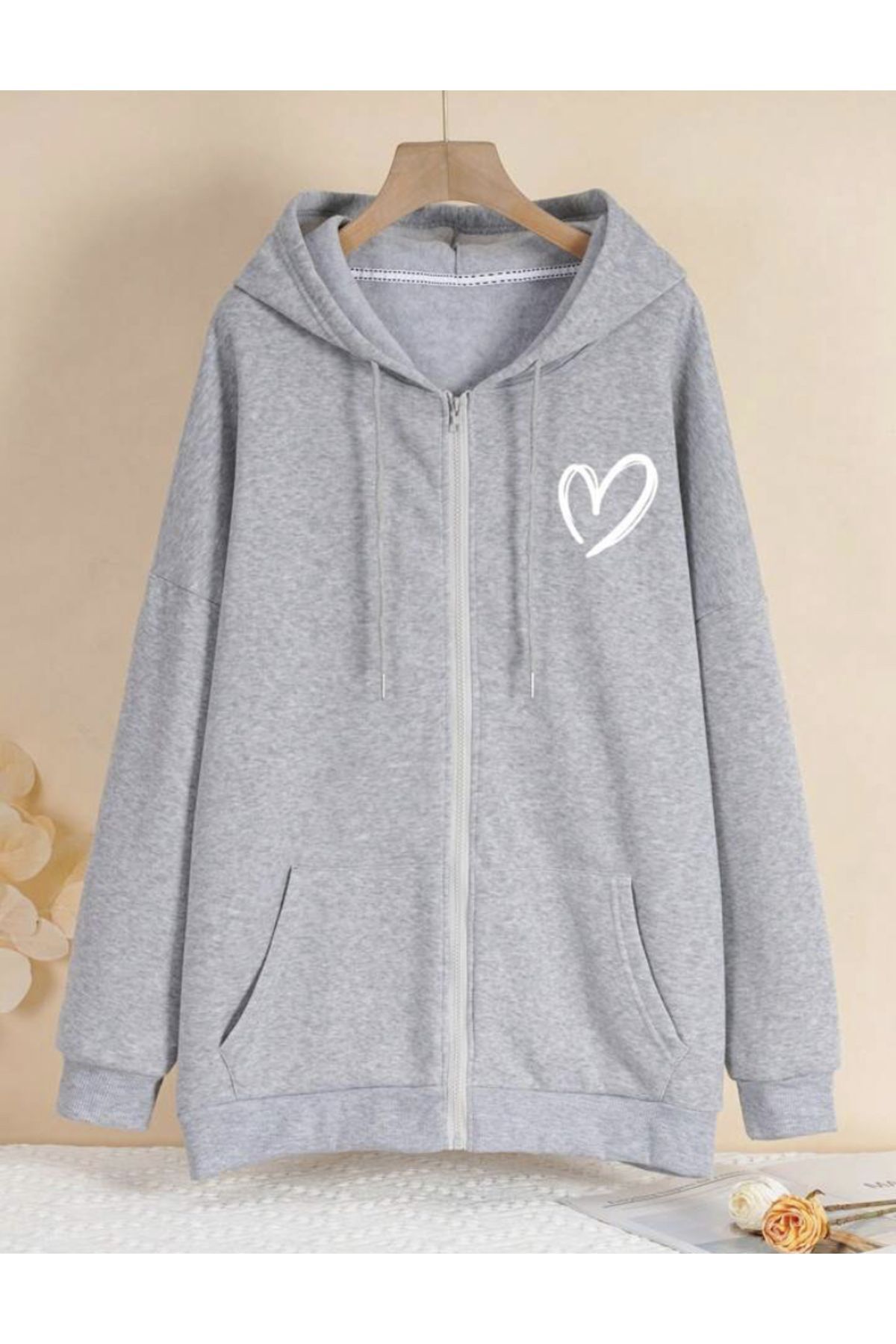 FoxSkin Sportswear&Company Unisex Kalp Baskılı Fermuarlı Hırka