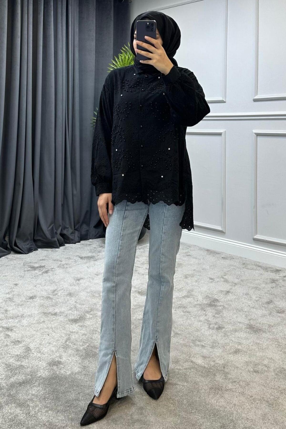 Scallop Pearl Tunic Black