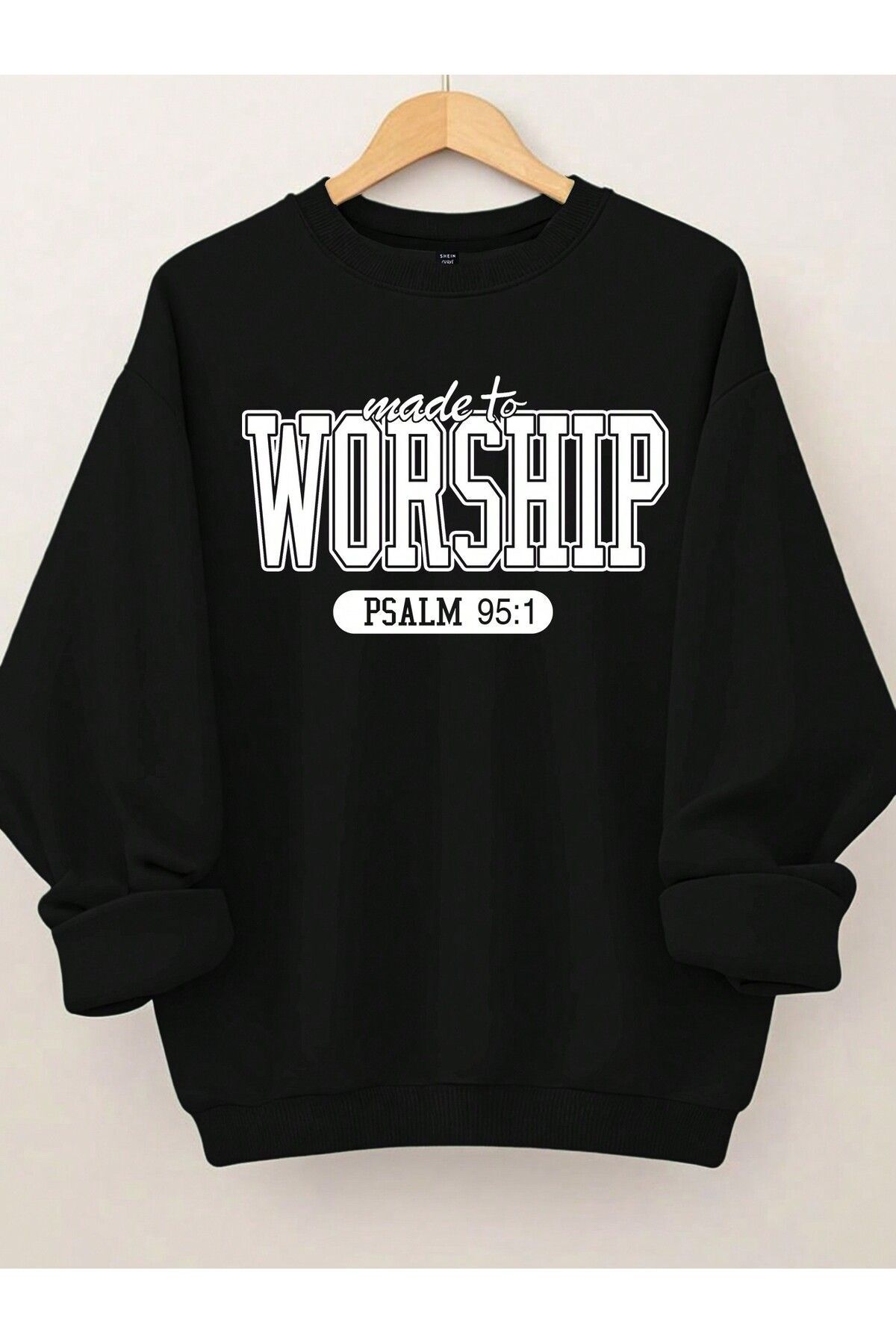 FoxSkin Sportswear&Company Worship Psalm Kalın Kışlık Sweatshirt - Siyah Baskılı Oversize Şardonlu Bisiklet Yaka